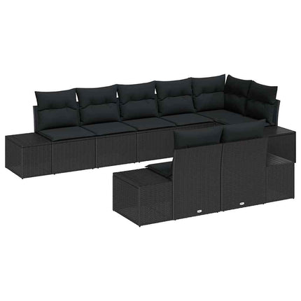 Havesofa Sæt med opbevaring 8 pcs Sort Poly rattan
