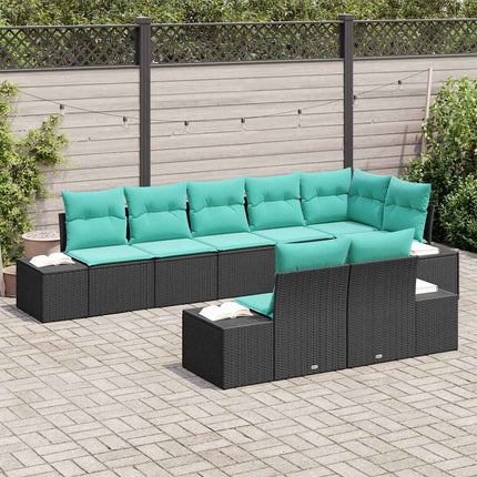 Havesofa Sæt 8 stk. Sort og turkis Poly rattan