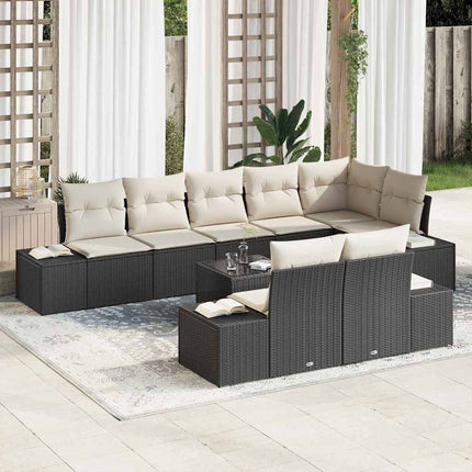 Havesofa Sæt med opbevaring Sort og Cream Poly rattan
