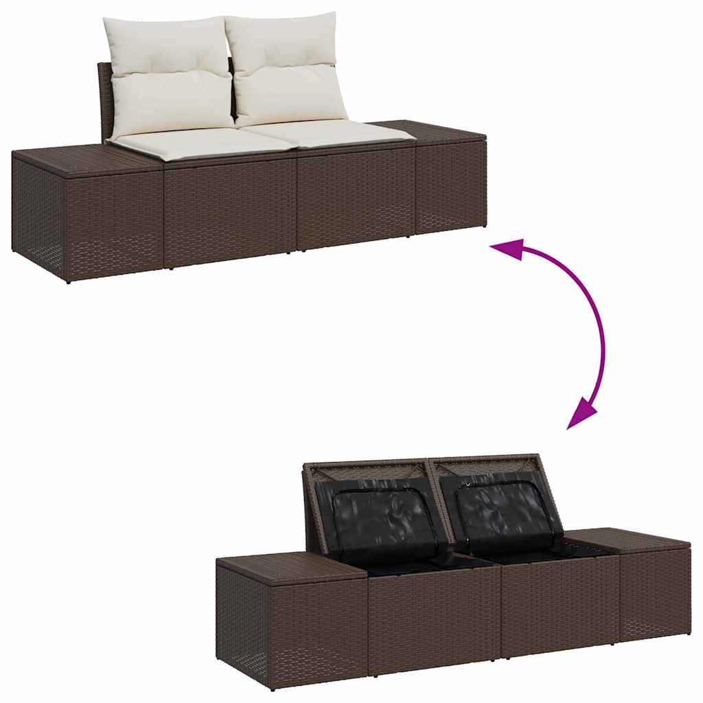 Havesofa Sæt med opbevaring Brun og Creme Poly rattan