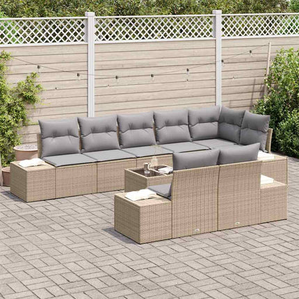 Havesofa Sæt med opbevaring Beige og lys grå Poly rattan