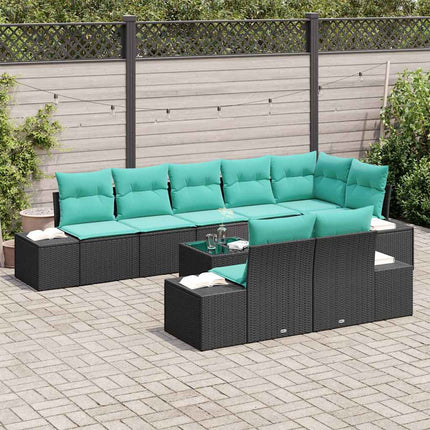 Havesofa Sæt med opbevaring Sort og turkis Poly rattan