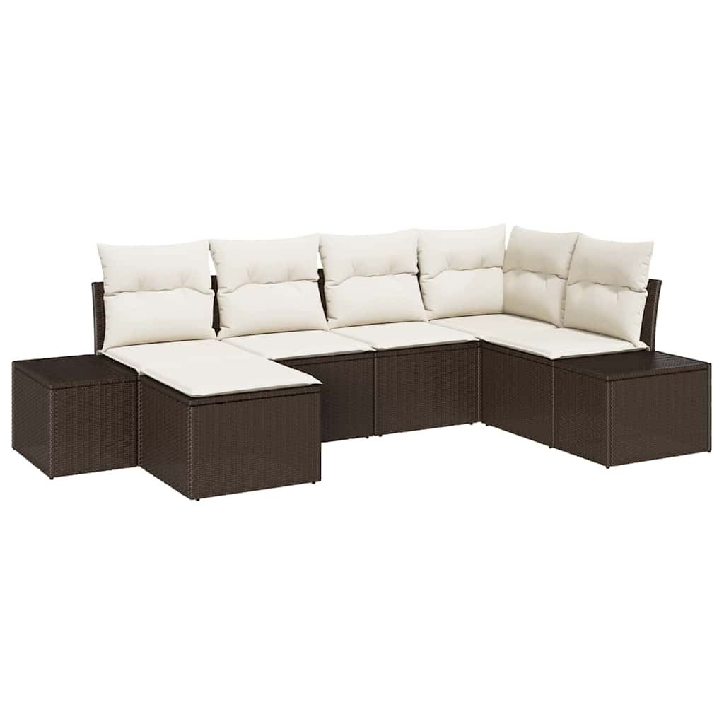 Havesofa Sæt med pude 6 pcs Brun og Creme polyrattan