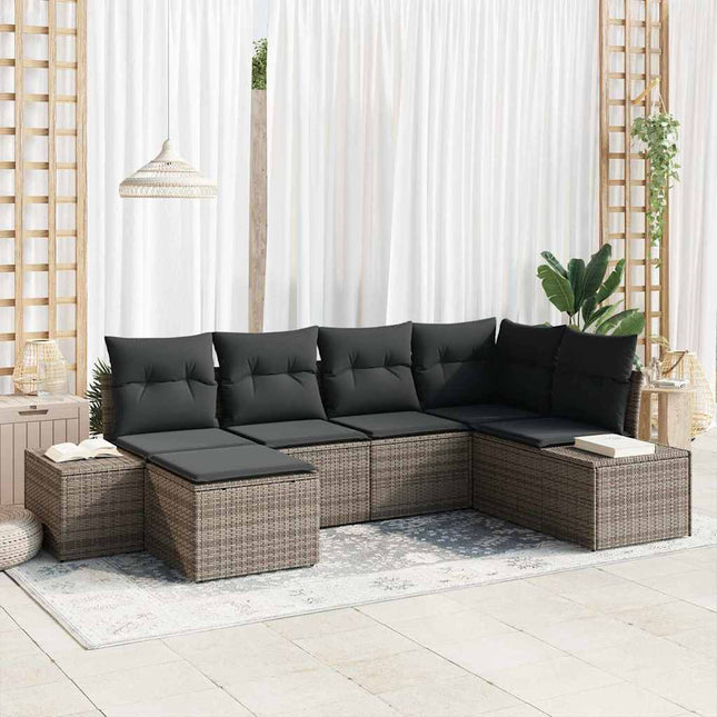 Havesofa Sæt med pude med opbevaring 6 pcs Grå polyrattan