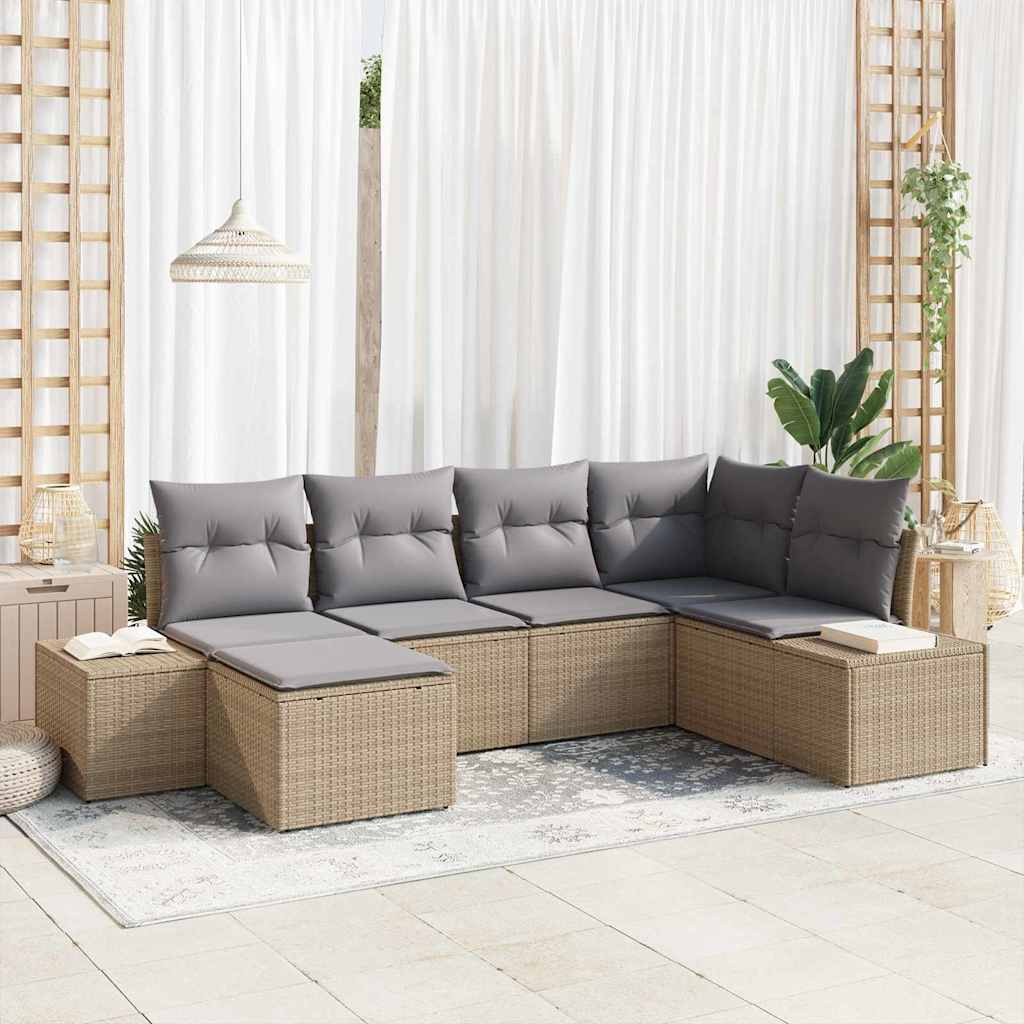 Havesofa Sæt med pude 6 pcs Beige og lys grå polyrattan