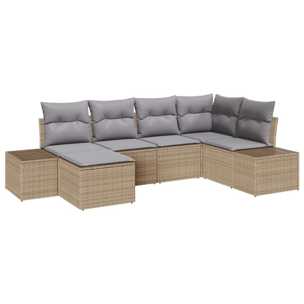 Havesofa Sæt med pude 6 pcs Beige og lys grå polyrattan
