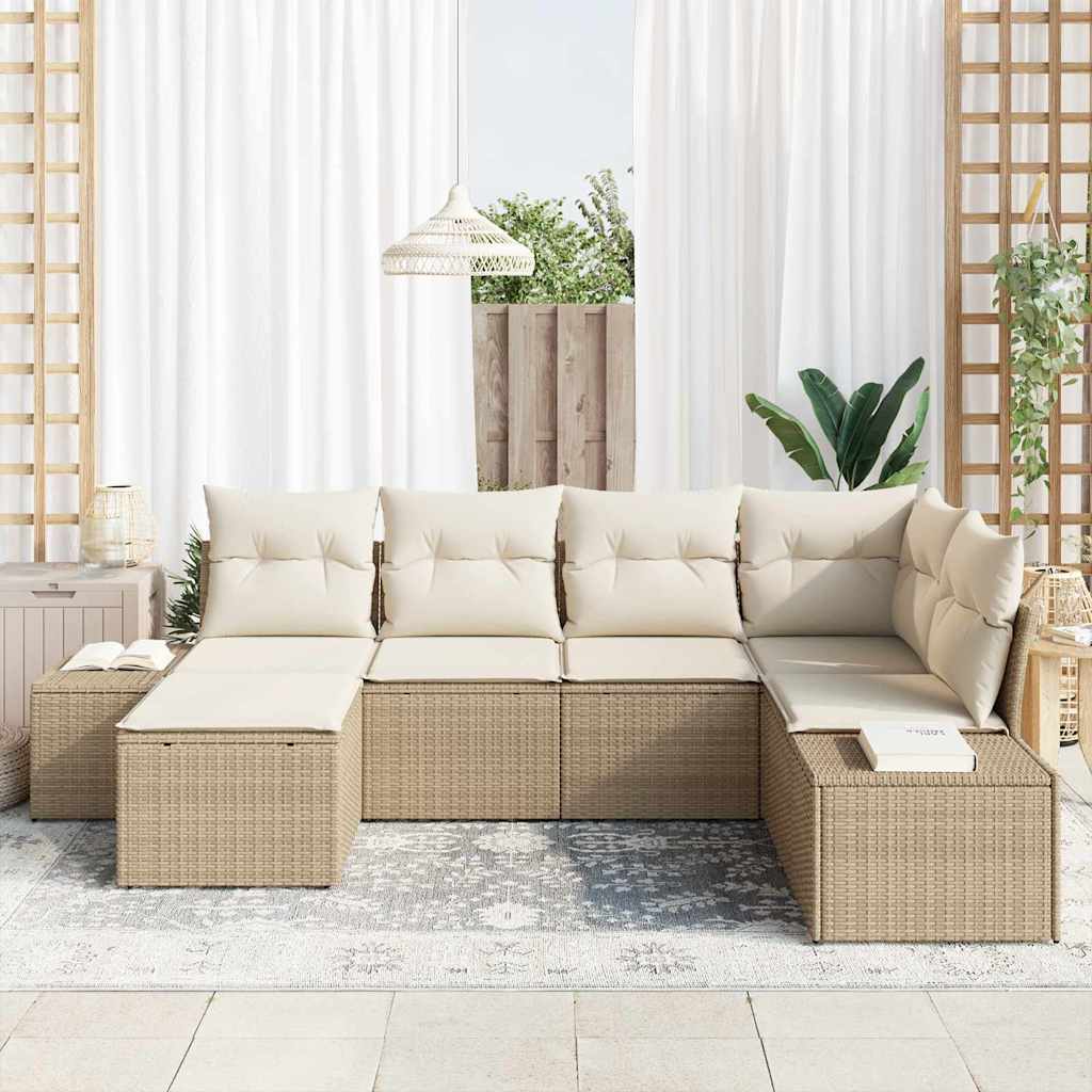 Havesofa Sæt med pude 6 pcs Beige og creme polyrattan