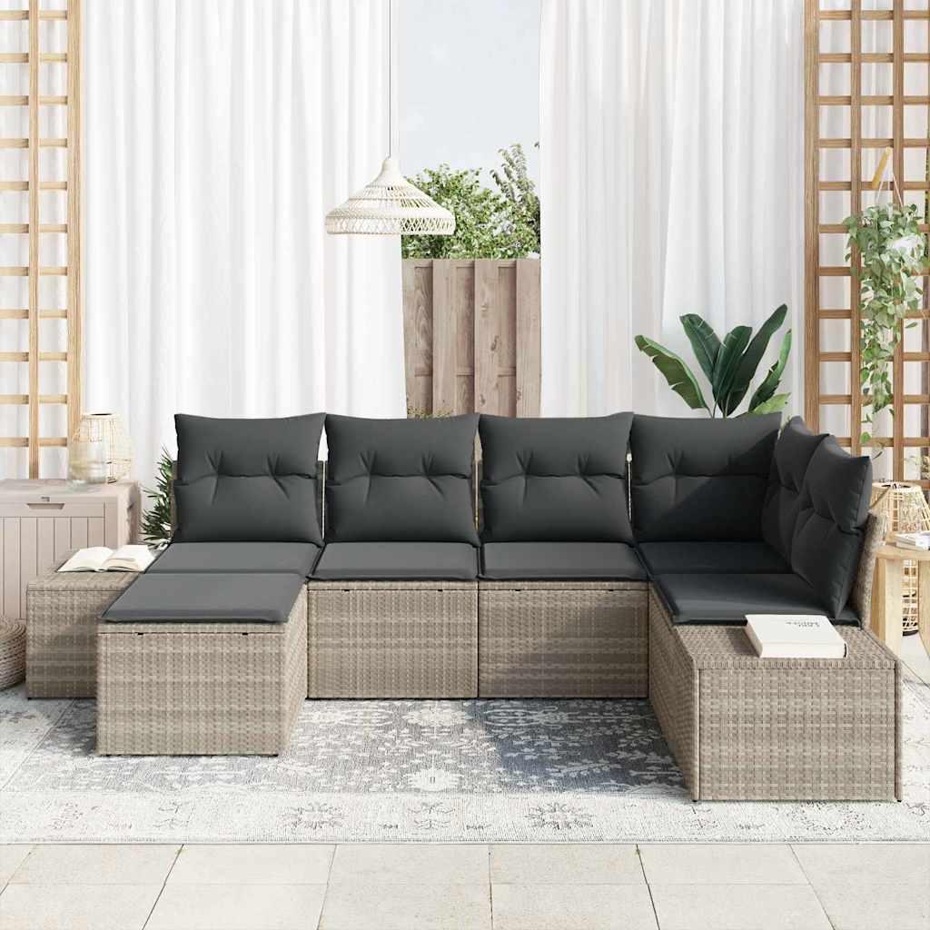 Havesofa Sæt med pude med opbevaring 6 pcs Lysegrå polyrattan
