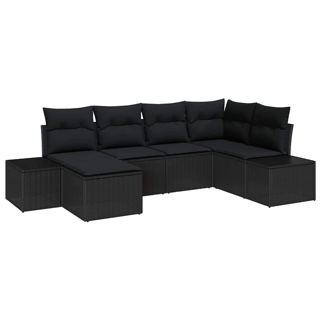 Havesofa Sæt med pude med opbevaring 6 pcs Sort polyrattan