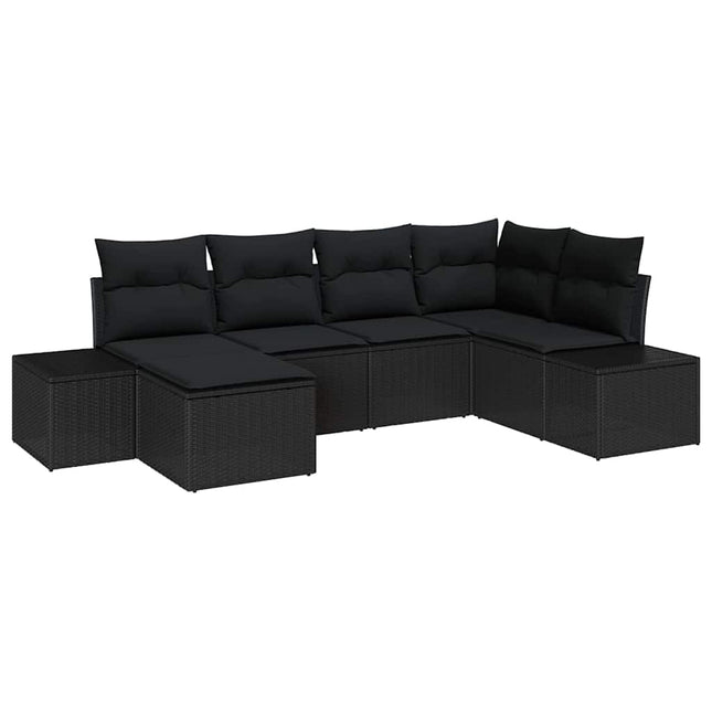 Havesofa Sæt med pude med opbevaring 6 pcs Sort polyrattan