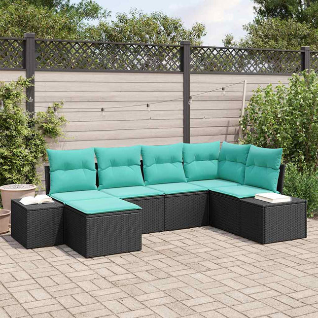 Havesofa Sæt 6 stk. Sort og turkis polyrattan