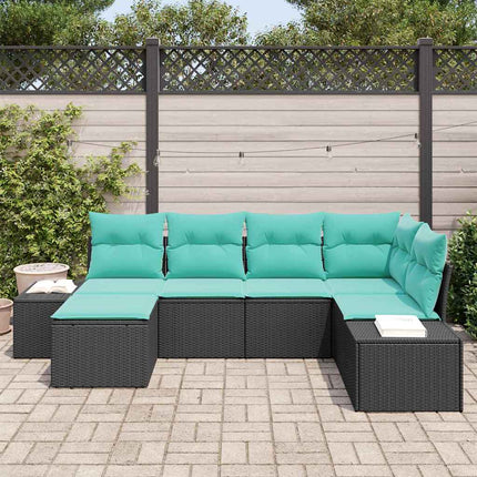 Havesofa Sæt 6 stk. Sort og turkis polyrattan