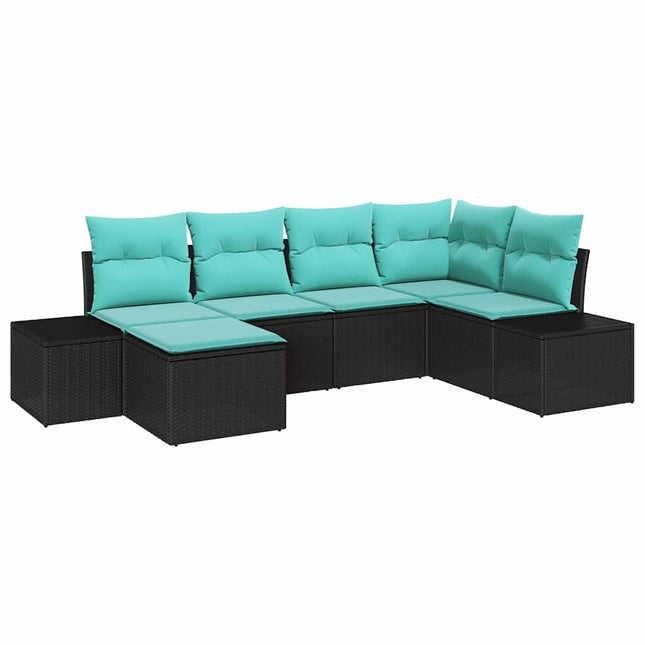 Havesofa Sæt 6 stk. Sort og turkis polyrattan