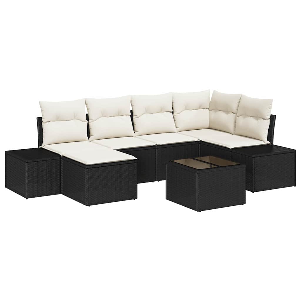 Havesofa Sæt med pude 6 pcs Sort og Cream polyrattan