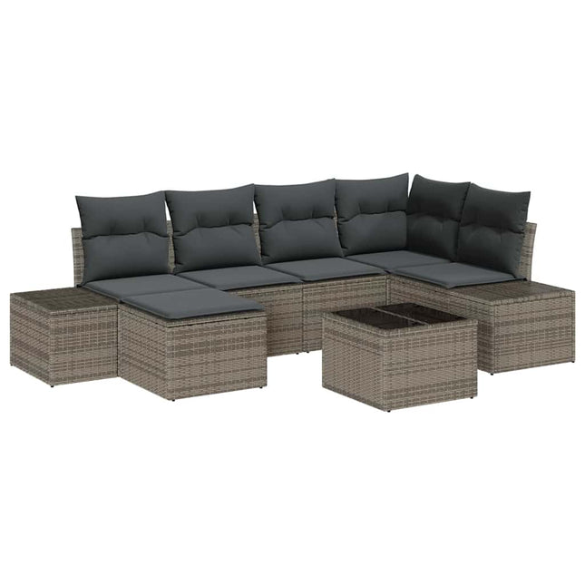 Havesofa Sæt med pude med opbevaring 6 pcs Grå polyrattan