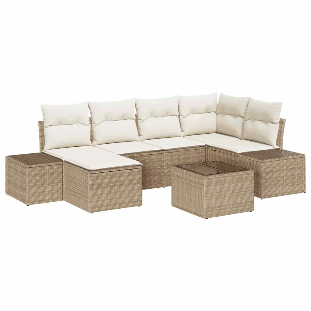 Havesofa Sæt med pude 6 pcs Beige og creme polyrattan