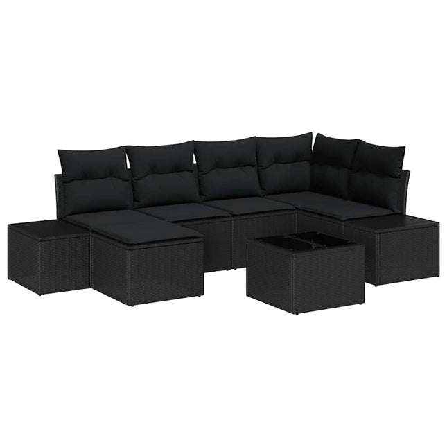 Havesofa Sæt med pude med opbevaring 6 pcs Sort polyrattan