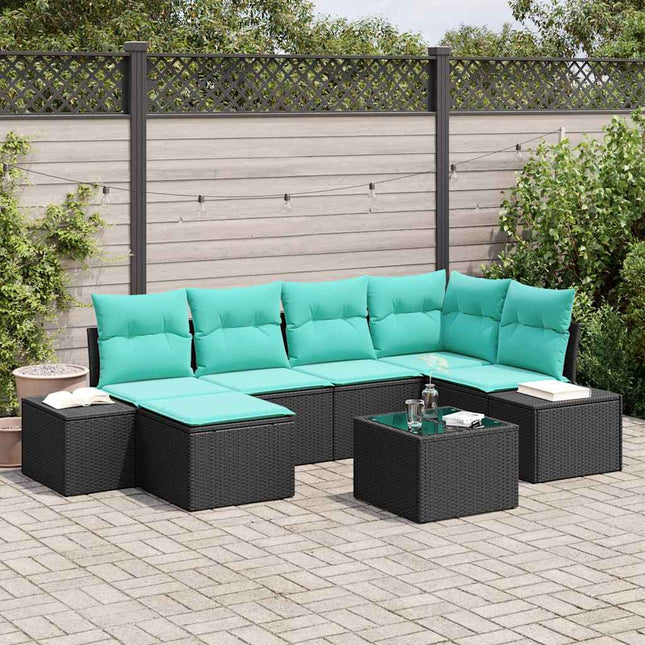 Havesofa Sæt 6 stk. Sort og turkis polyrattan