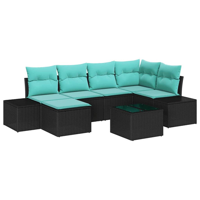 Havesofa Sæt 6 stk. Sort og turkis polyrattan