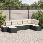 Havesofa Sæt med pude med opbevaring 7 pcs Sort polyrattan