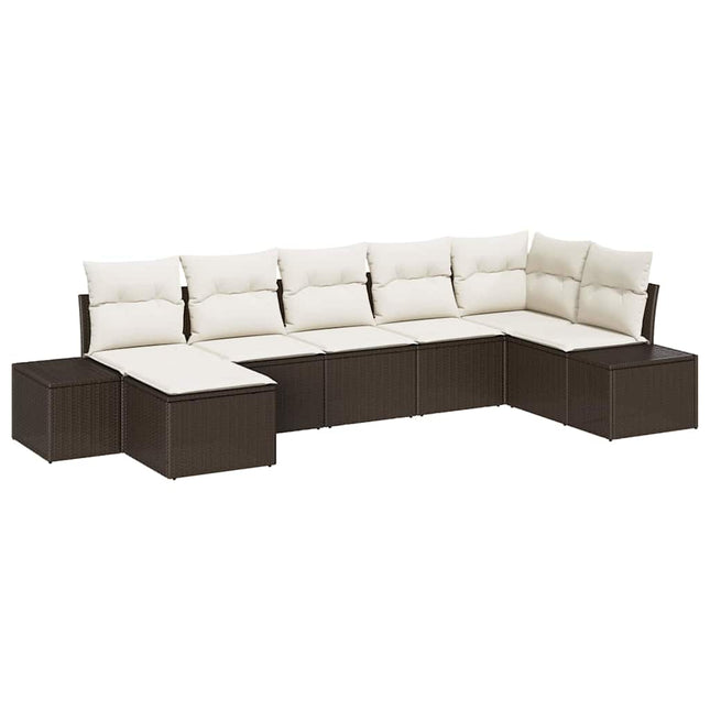 Havesofa Sæt med pude med opbevaring 7 pcs Brun Poly rattan