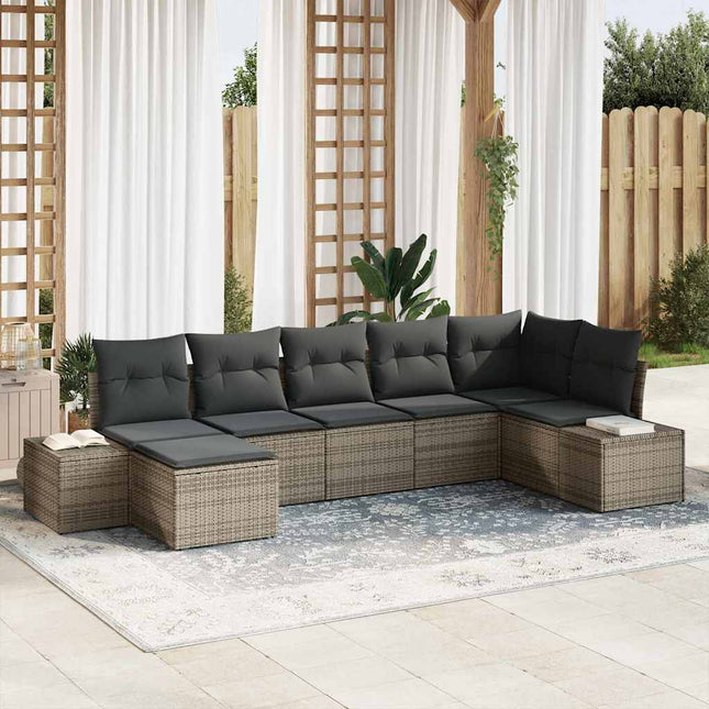 Havesofa Sæt med pude med opbevaring 7 pcs Grå Poly rattan