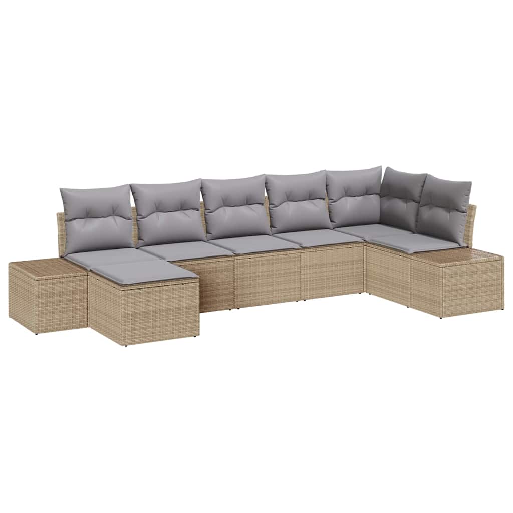 Havesofa Sæt med pude med opbevaring 7 pcs Beige polyrattan