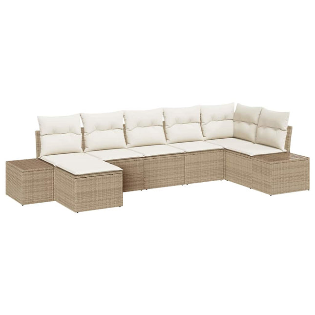 Havesofa Sæt med pude med opbevaring 7 pcs Beige polyrattan