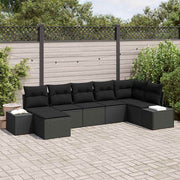 Havesofa Sæt med pude med opbevaring 7 pcs Sort polyrattan