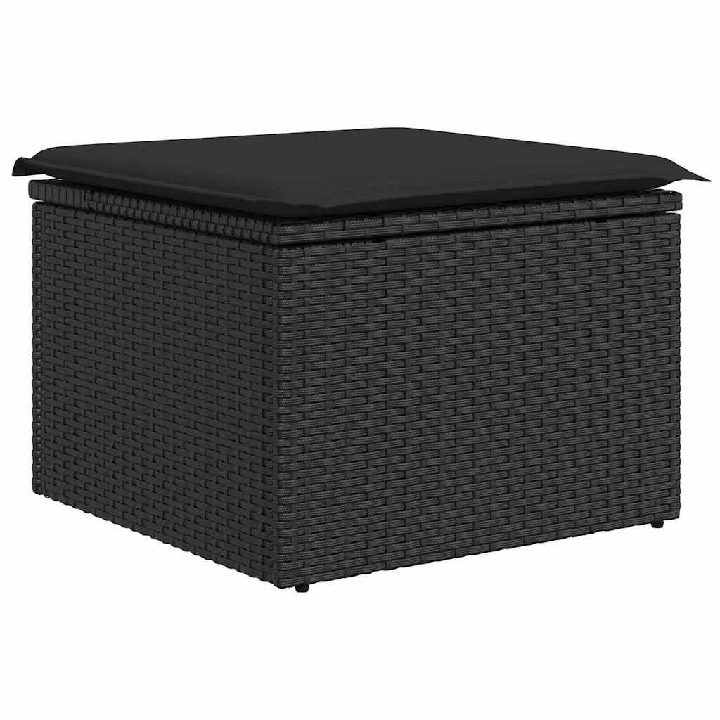 Havesofa Sæt med pude med opbevaring 7 pcs Sort polyrattan