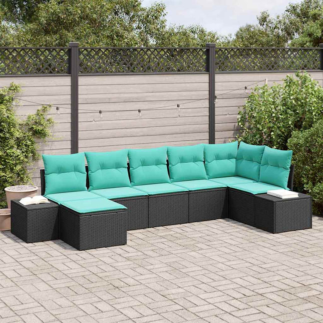 Havesofa Sæt 7 stk. Sort og turkis polyrattan
