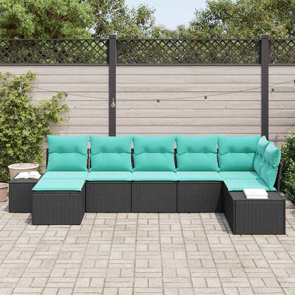 Havesofa Sæt 7 stk. Sort og turkis polyrattan