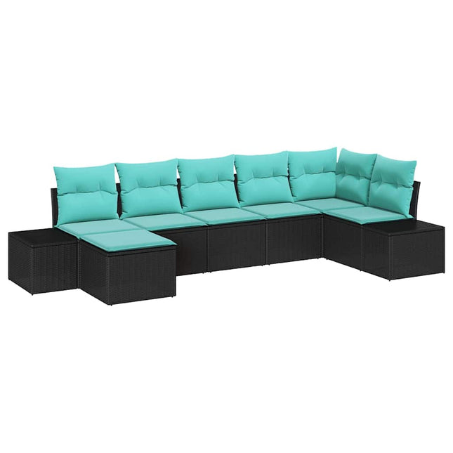 Havesofa Sæt 7 stk. Sort og turkis polyrattan