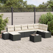 Havesofa Sæt med pude med opbevaring 7 pcs Sort polyrattan