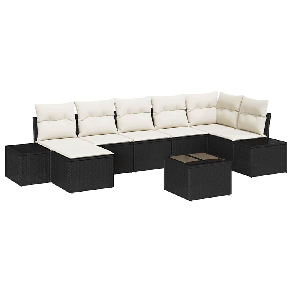 Havesofa Sæt med pude med opbevaring 7 pcs Sort polyrattan