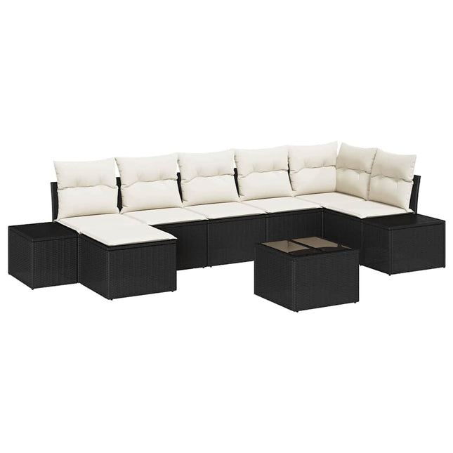 Havesofa Sæt med pude med opbevaring 7 pcs Sort polyrattan