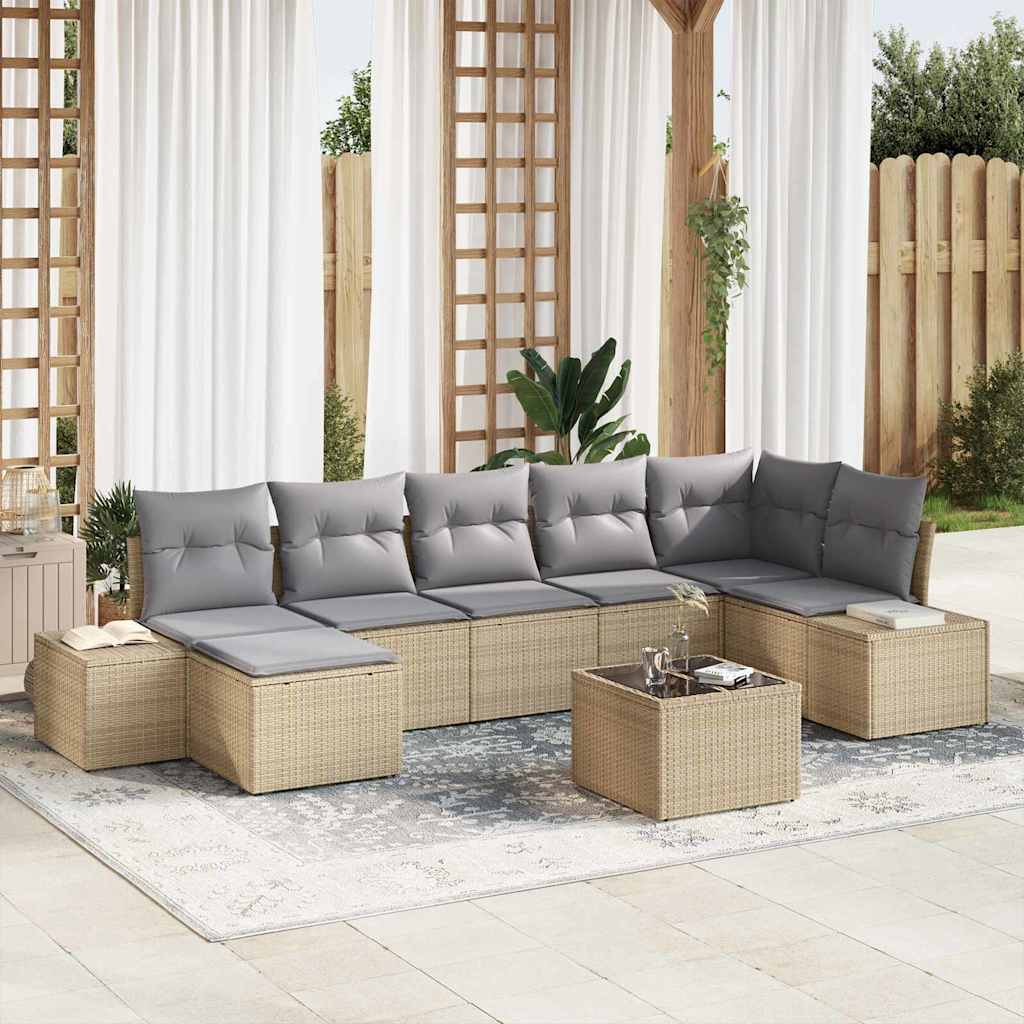 Havesofa Sæt med pude med opbevaring 7 pcs Beige polyrattan