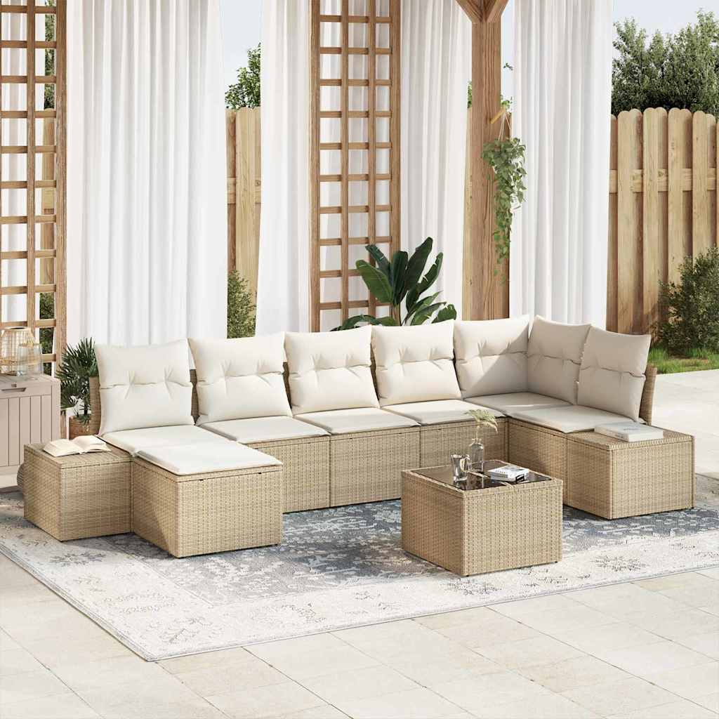 Havesofa Sæt med pude med opbevaring 7 pcs Beige polyrattan