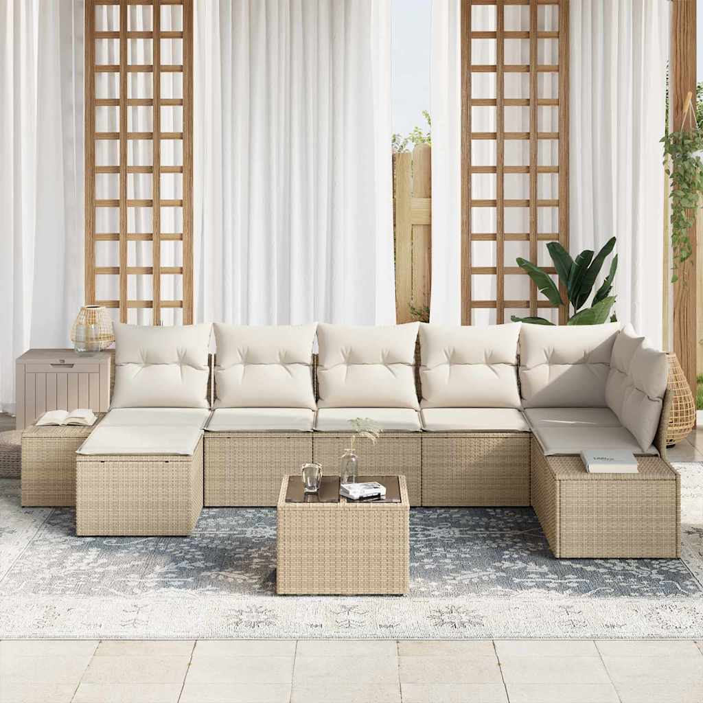 Havesofa Sæt med pude med opbevaring 7 pcs Beige polyrattan