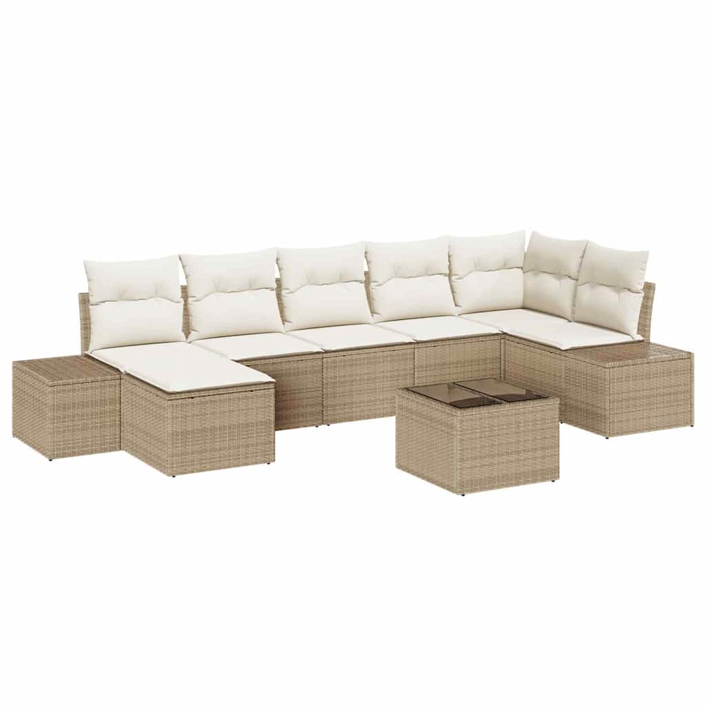 Havesofa Sæt med pude med opbevaring 7 pcs Beige polyrattan