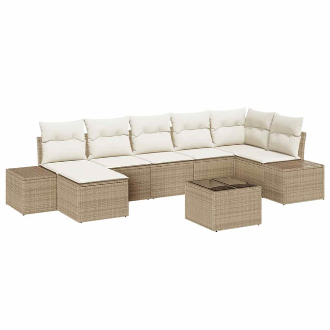 Havesofa Sæt med pude med opbevaring 7 pcs Beige polyrattan
