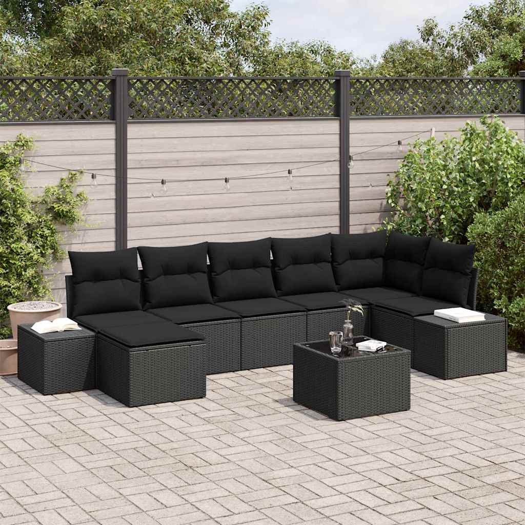 Havesofa Sæt med pude med opbevaring 7 pcs Sort polyrattan
