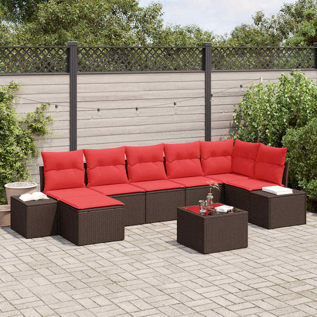 Havesofa Sæt 7 stk. Brun og Rød polyrattan