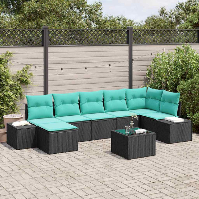 Havesofa Sæt 7 stk. Sort og turkis polyrattan