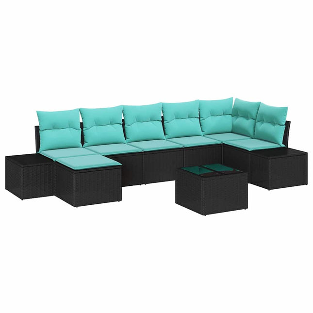 Havesofa Sæt 7 stk. Sort og turkis polyrattan