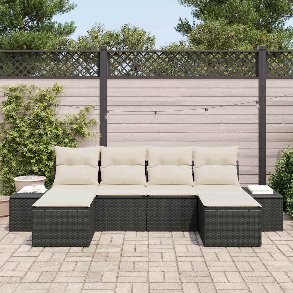 Havesofa Sæt med pude 4 pcs Sort og Cream polyrattan