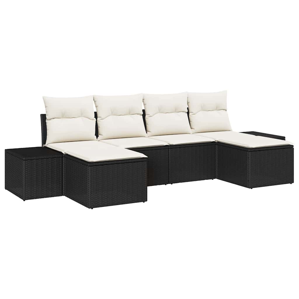 Havesofa Sæt med pude 4 pcs Sort og Cream polyrattan