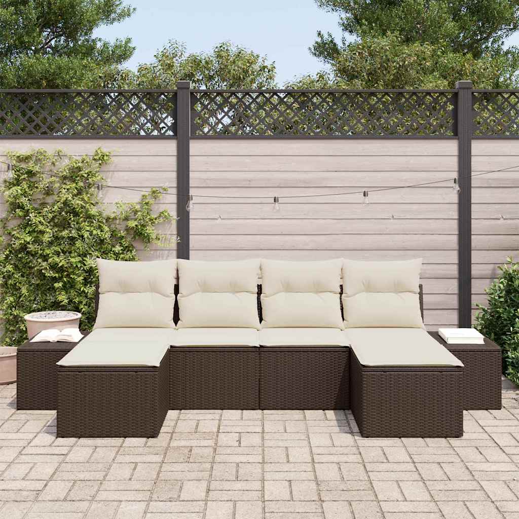 Havesofa Sæt med pude 4 pcs Brun og Creme polyrattan