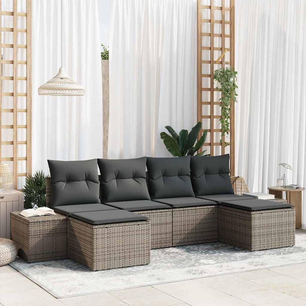 Havesofa Sæt med pude med opbevaring 4 pcs Grå polyrattan