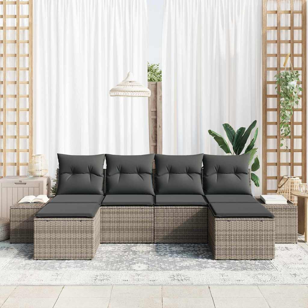 Havesofa Sæt med pude med opbevaring 4 pcs Grå polyrattan